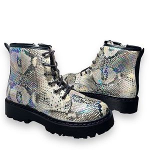 Madden Girl Snakeskin Iridescent Combat Boots